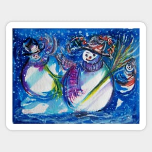 SNOWMEN IN THE WINTER NIGHT Sticker